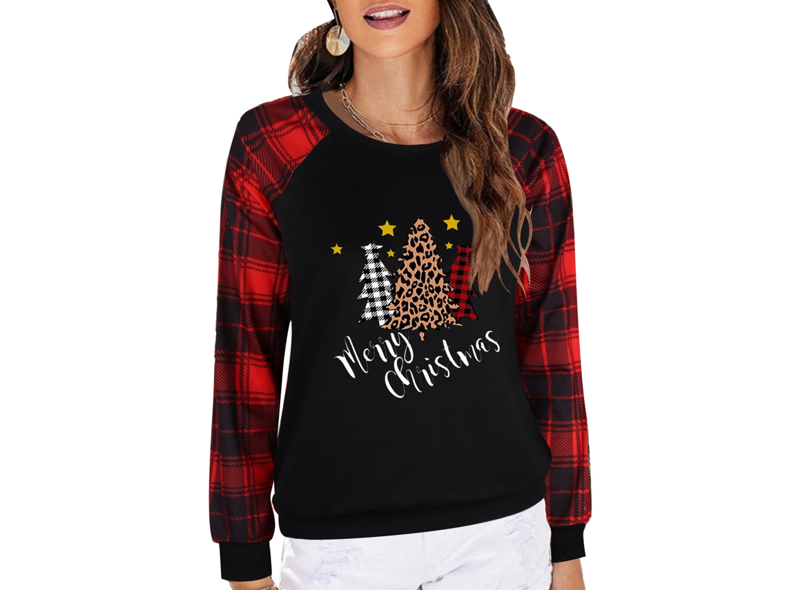 Sudadera Para Mujer Cuello Redondo Manga Larga Patrón Navideño Bordo Talla S