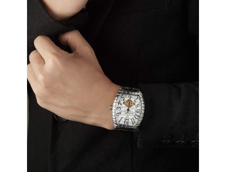 VEANXIN Reloj Mecánico Relojes Automáticos Rectángulos de Cuero Negro-oro rosa