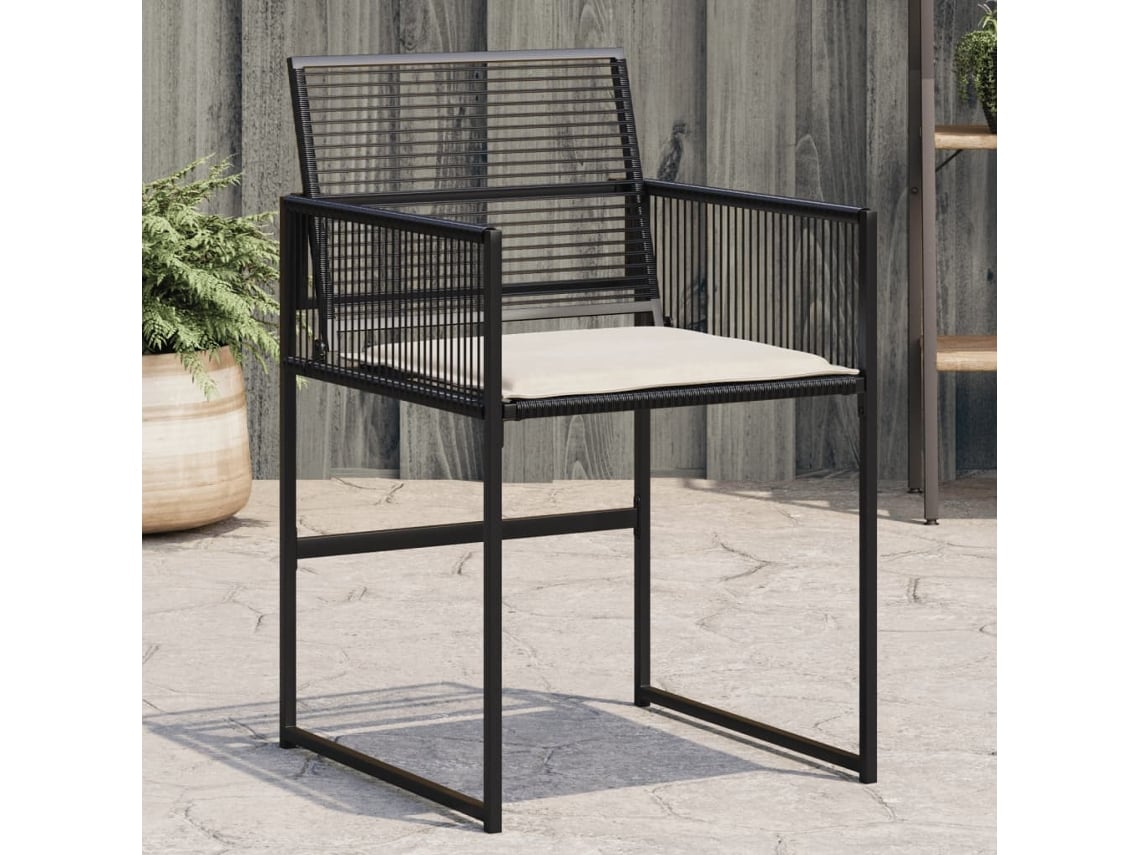 Sillas de jardín con cojines, 4 unidades, mimbre sintético negro, Dkd Home Decor