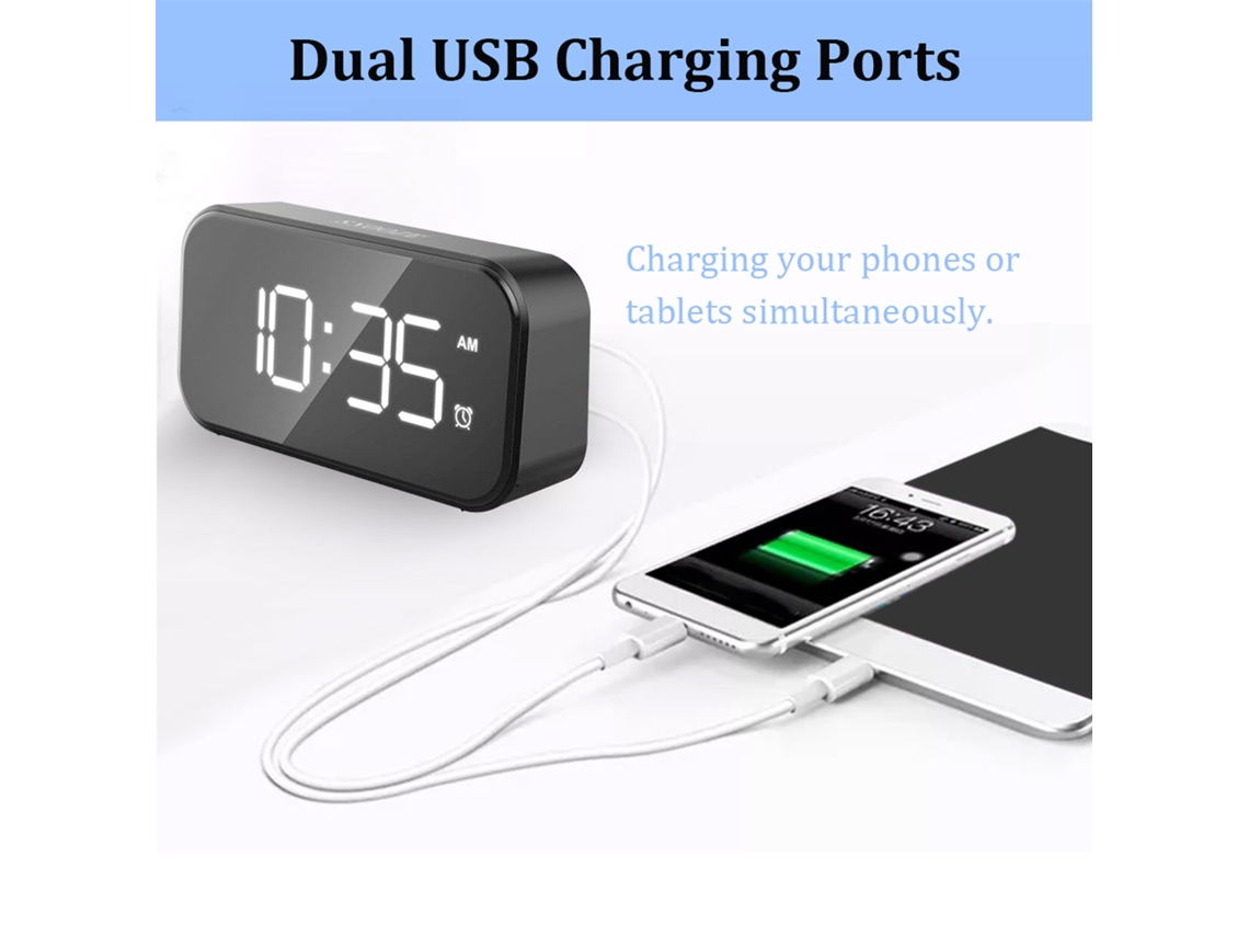2026 Store-reloj Despertador Digital Pequeño Con Puerto Usb Brillo Ajustable Volumen Snooze Led 12/24h Para Dormitorio