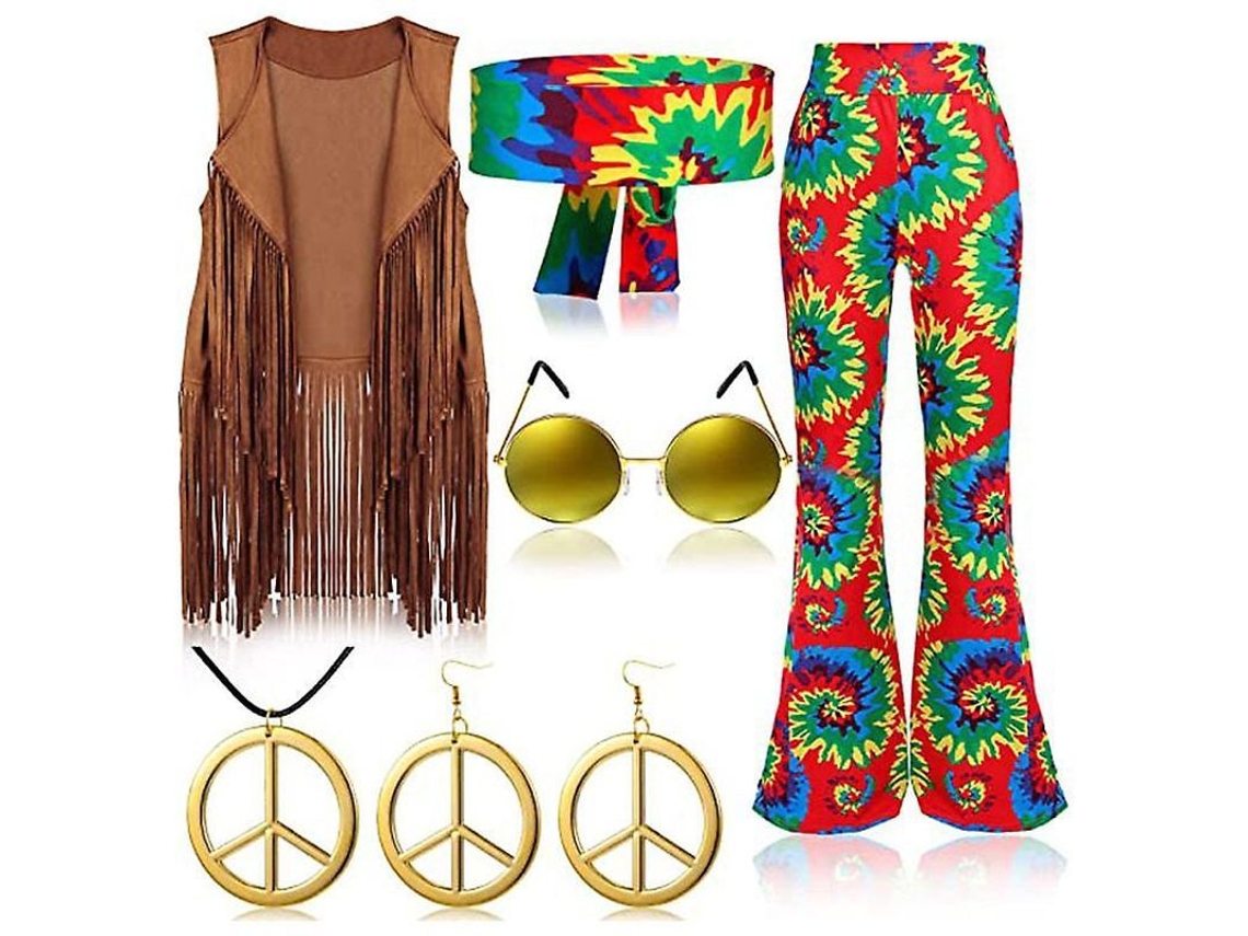 2026-traje Hippie Retro 70s Con Chaleco De Borlas, Pantalones Y Bufanda Para Fiesta Disco Y Carnaval