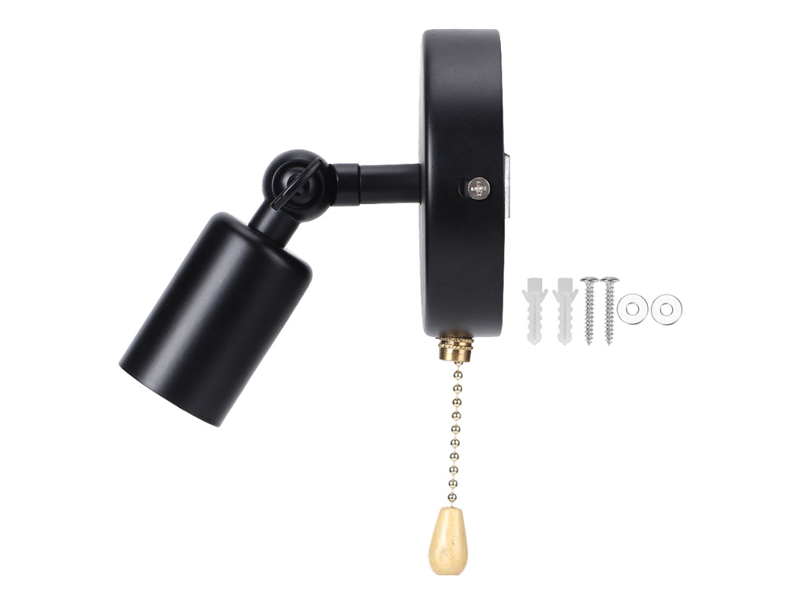 Lâmpada De Parede Vintage E26/e27 Com Cabeça Ajustável Para Quarto Estudo 85-245v Preto Sem Lâmpada