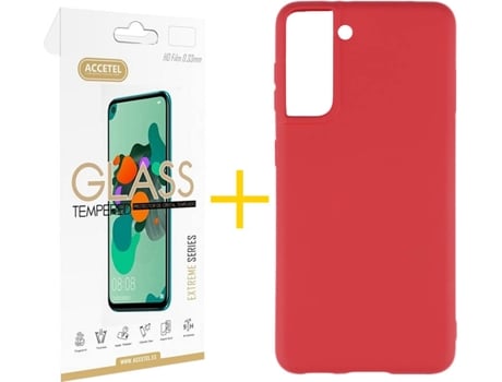 Kit Funda + Protector de Pantalla Samsung Galaxy S21 + Plus ACCETEL Liso (Rojo)