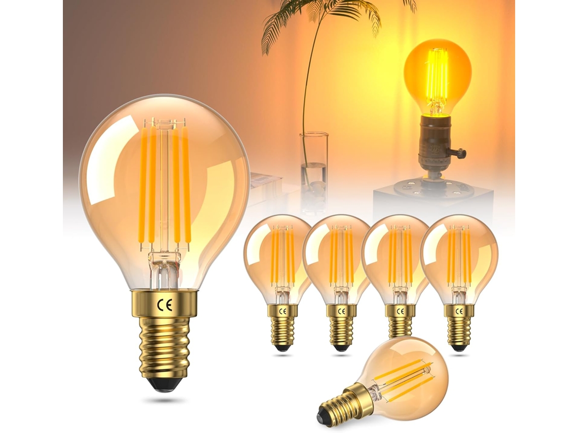 Lâmpada Led E14, 4w, Branco Quente 2200k, Vidro Âmbar, Equivalente A Lâmpada De Filamento De 40w (g45), Ac 220-240v, Pacote Com 6