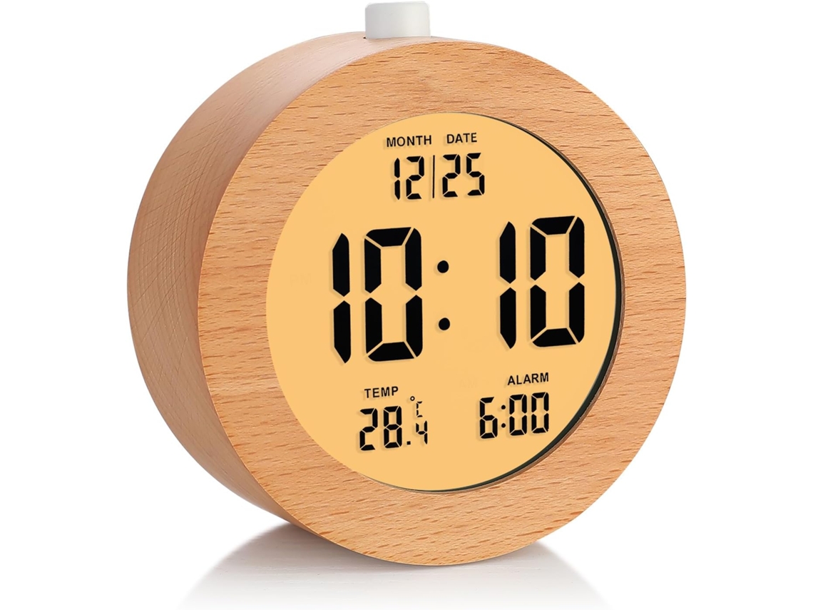 Despertador Digital De Madera Para Dormitorios, Reloj Despertador De Madera De 4 Pulgadas Con Pilas Y Función De Repetición (marrón)