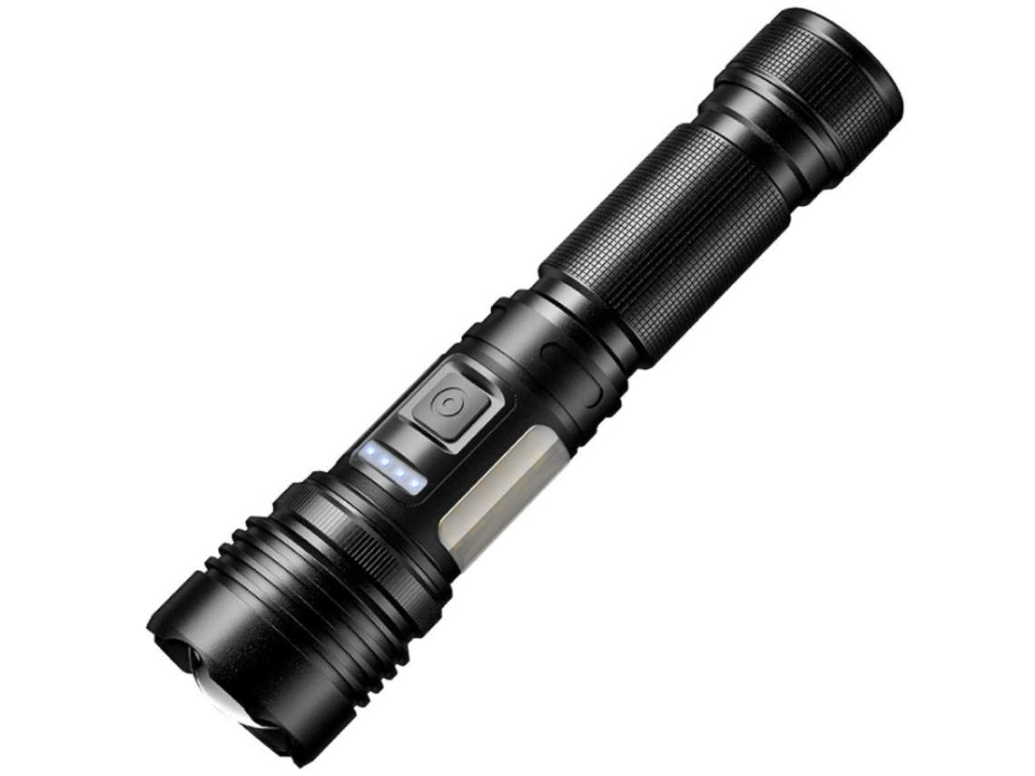 YEMAESRE Linterna LED recargable Super brillante Enfoque ajustable 7 modos de iluminación Antorcha impermeable negra