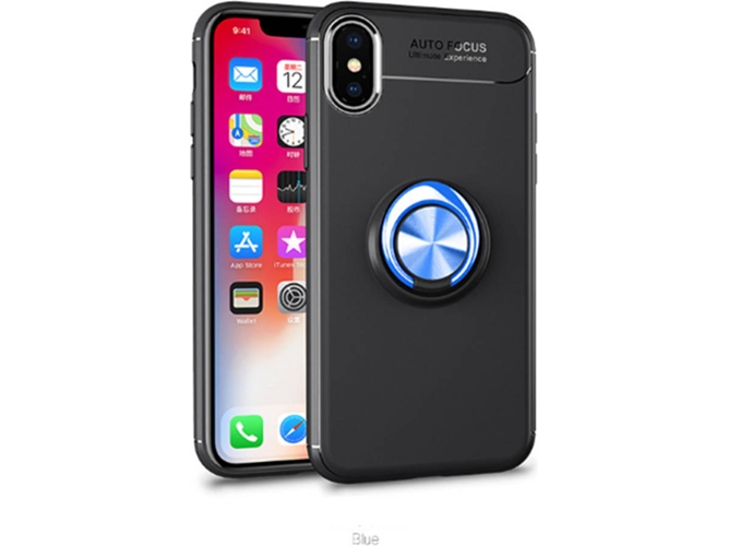Funda iPhone XR WJS Heavy Duty with Rotation Ring Kickstand Azul