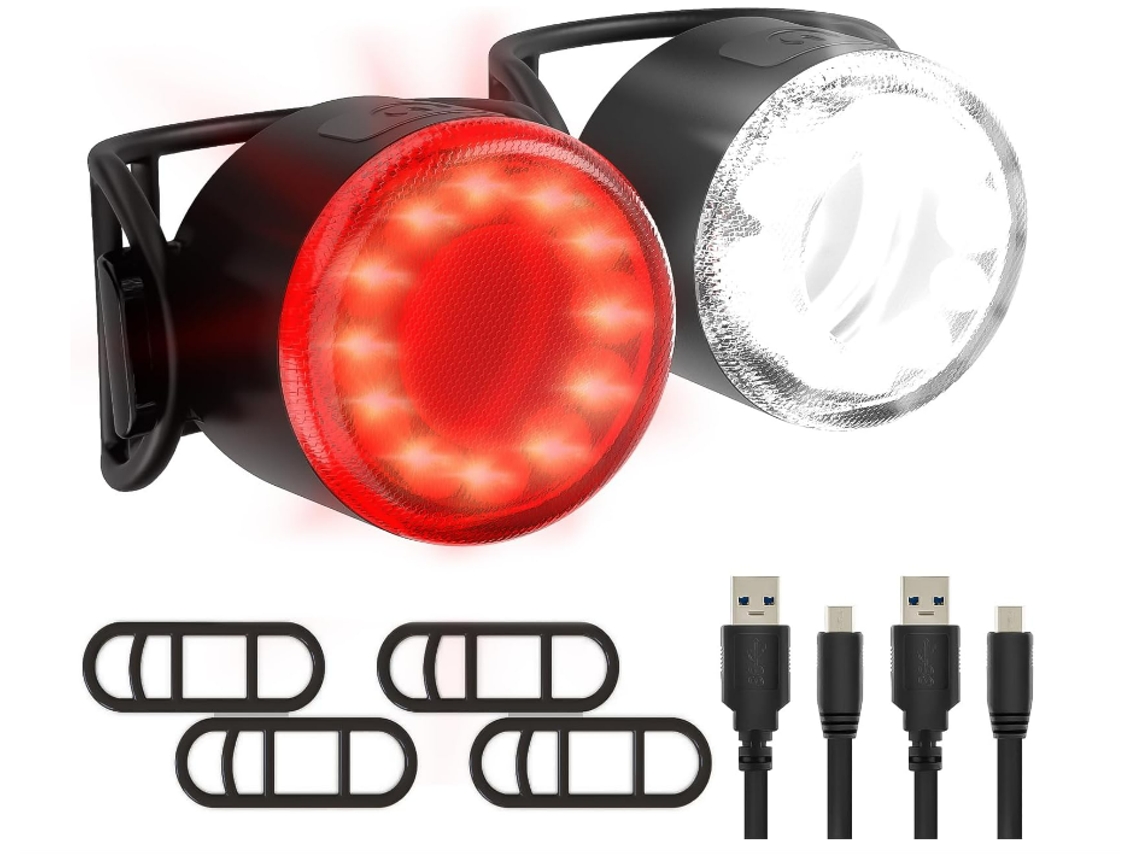 Juego de luces LED para bicicleta - Kit de luces para bicicleta recargables por USB - Luces brillantes para bicicleta a prueba de agua (negro)