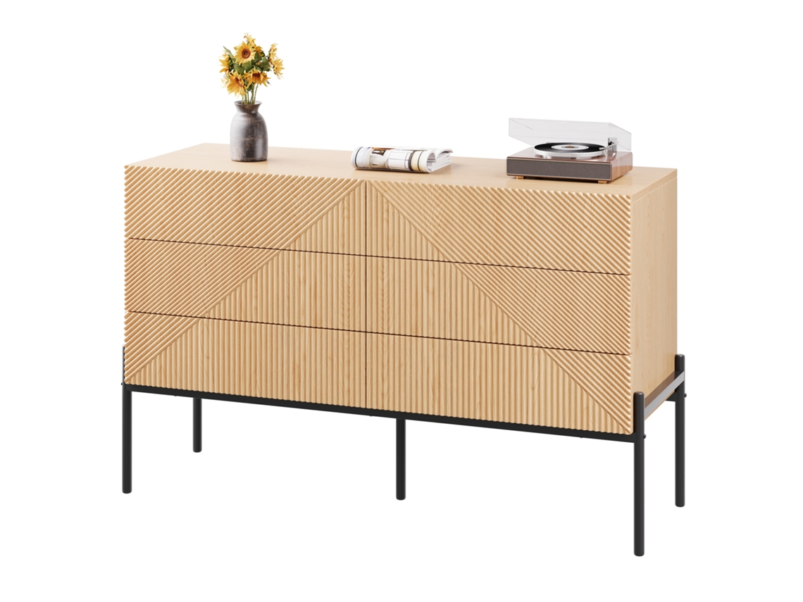 Aparador Textura 3d Con 6 Cajones, Mueble Multifuncional Para Salón Y Comedor