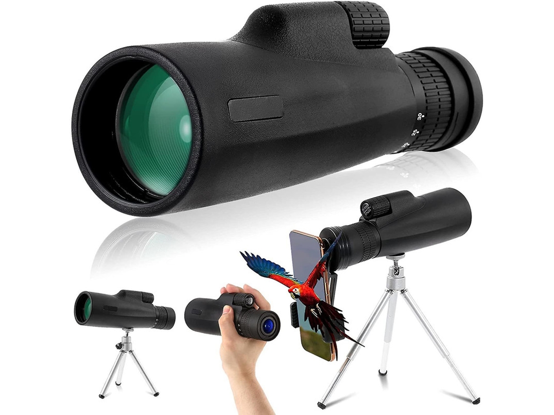 Telescopio monocular 10x30x50 mm Bak4 Prism HD IP68 Trípode Smartphone Observación de aves Visión nocturna baja Negro Bestvite