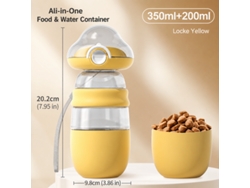 Botella 2 En 1 De Agua Ración Para Mascotas 350ml+200ml Bloqueo Amarillo Portátil Gato Perro