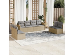 Conjunto de sofá de jardín con cojines, mimbre beige PE Dkd Home Decor