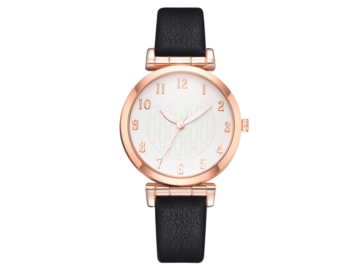 Reloj De Pulsera De Cuarzo Informal Para Mujer Disu Con Correa De Piel Sintética Negra.