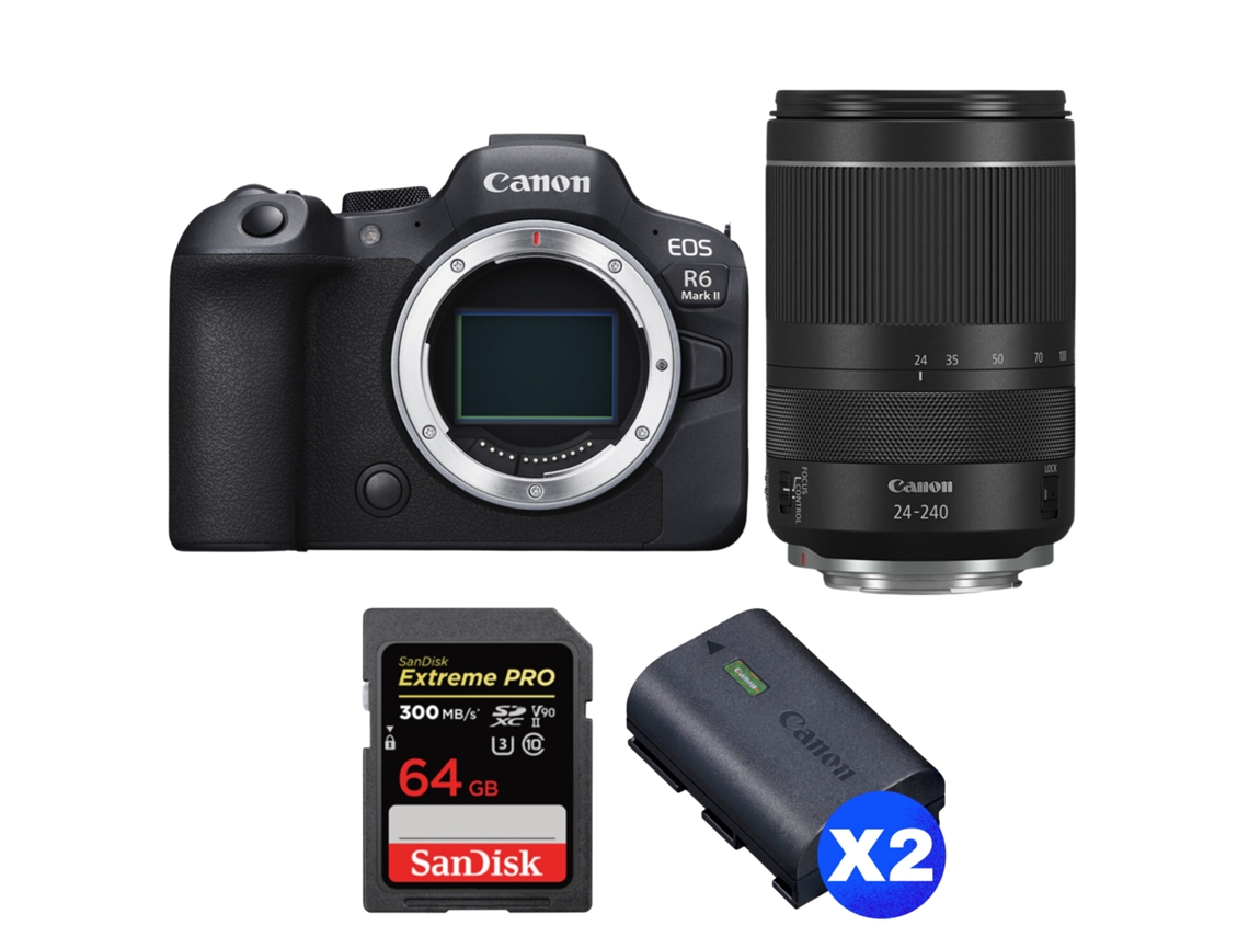 Canon Eos R6 Mark Ii + Rf 24-240mm F/4-6.3 Is Usm + 1 Sandisk 64gb Uhs-ii 300mb/s + 2 Canon Lp-e6nh + Ebook “20 Consejos Para Fotos Que Impactan”
