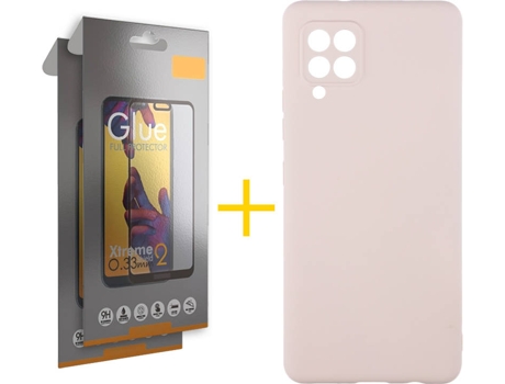 Carcasa y 2 Protectores de Pantalla de Vidrio Full Samsung A42 5G SKYHE Silicona Líquida Rosa