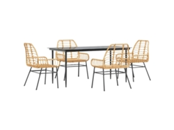 Juego de comedor de jardín Vidaxl de 5 piezas en vidrio y mimbre, marrón