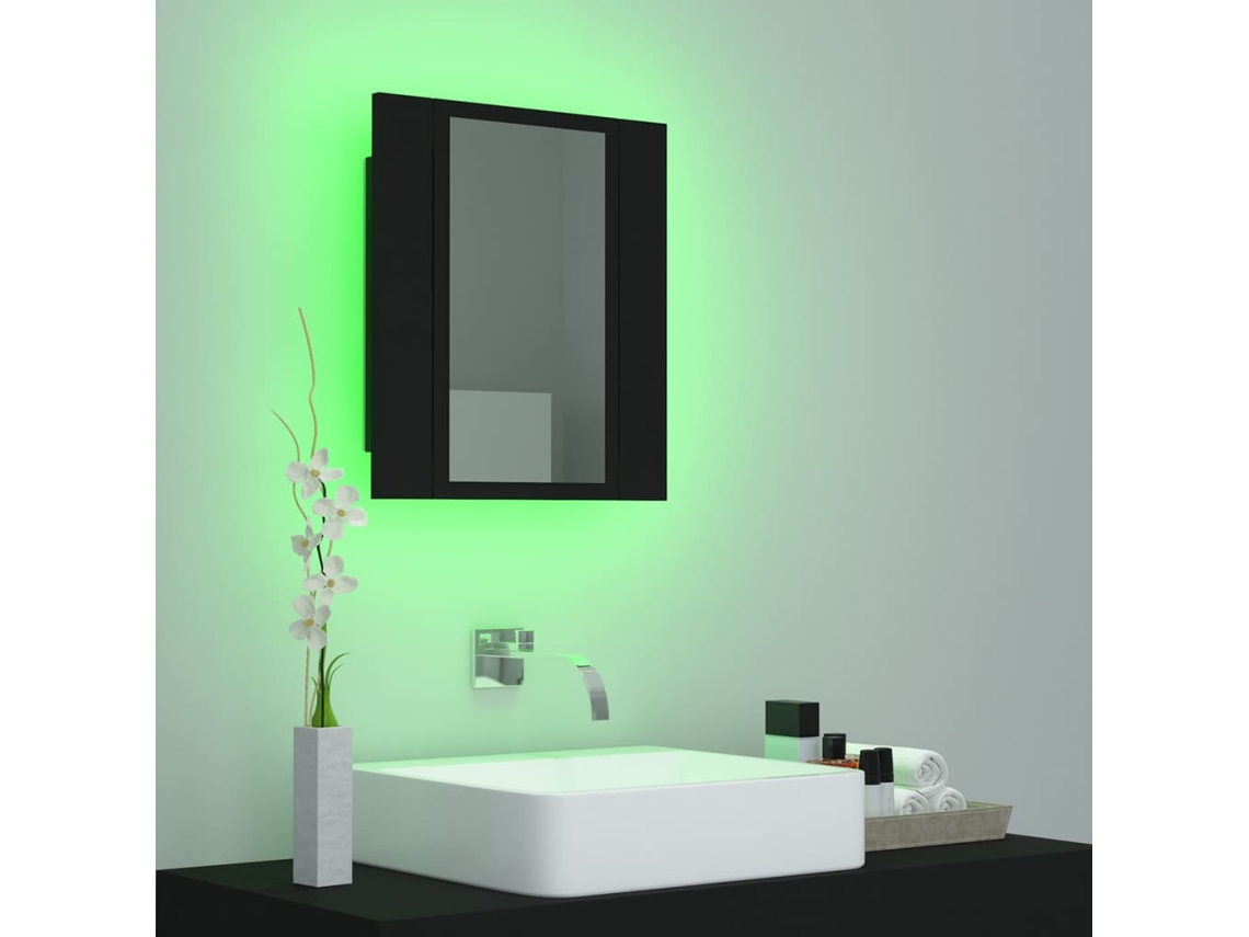 vidaXL Armario espejo de baño con luz LED acrílico negro 40x12x45 cm