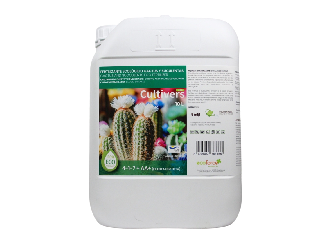 CULTIVERS Fertilizante Cactus y Crasas Ecológico 10 L Abono Líquido de Crecimiento Saludable con Mayor Floración.Abono 100% Orgánico y Natural