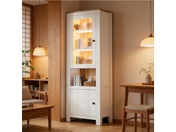 Vitrina De 70x40x188cm, 2 Puertas, 6 Estantes, Led, Color Blanco.