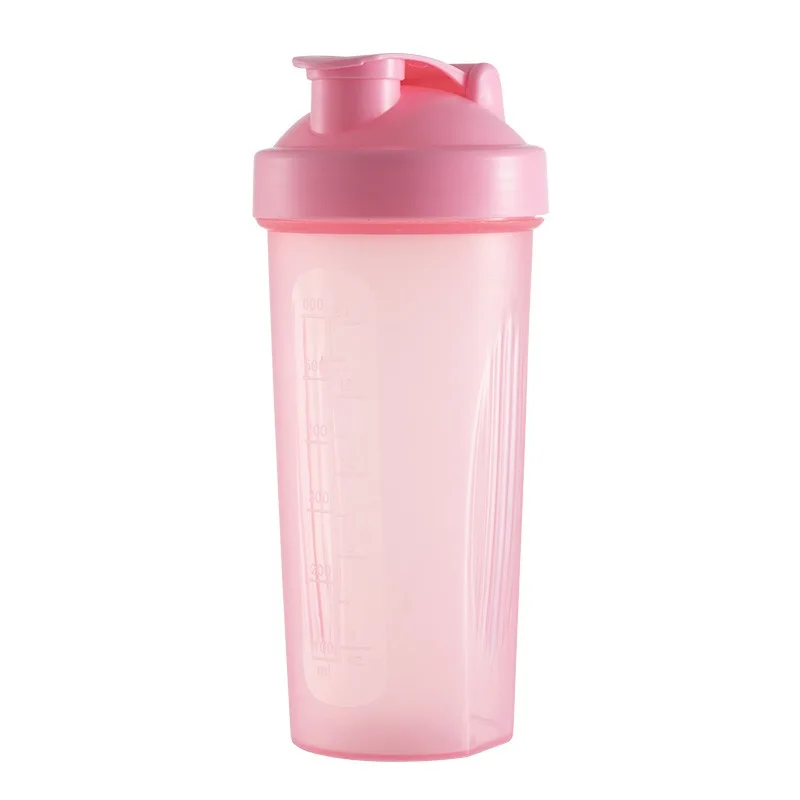 Botella portátil (rosa) de 600 ml a prueba de fugas para proteína en polvo con báscula y vaso mezclador.