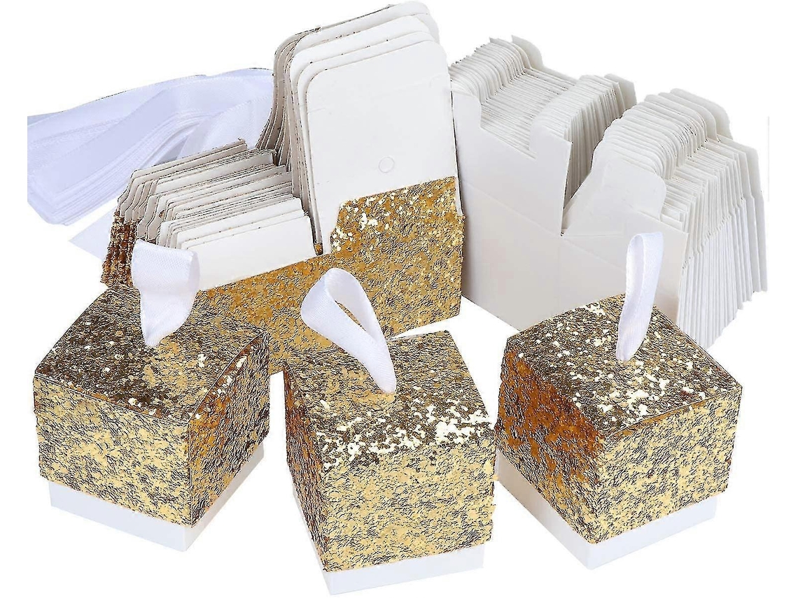 25 cajas de papel brillante para dulces, cajas de regalo doradas para bodas y fiestas Hengjian