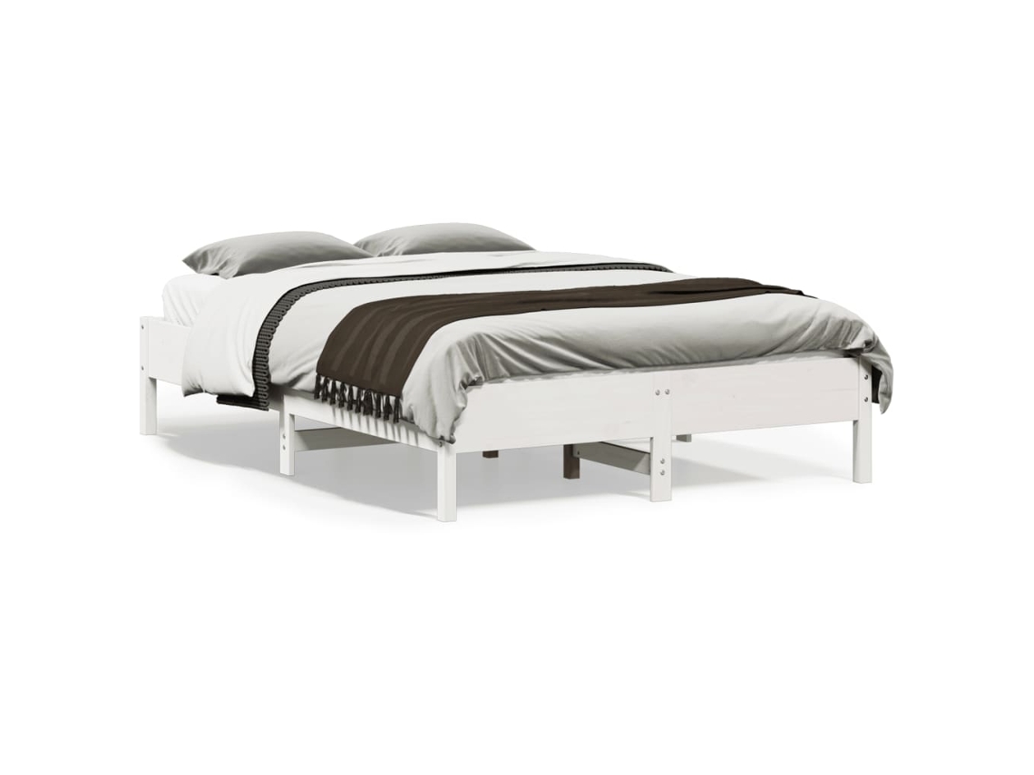 Estructura De Cama Sin Colchón Madera De Pino Blanca 140x190 Cm