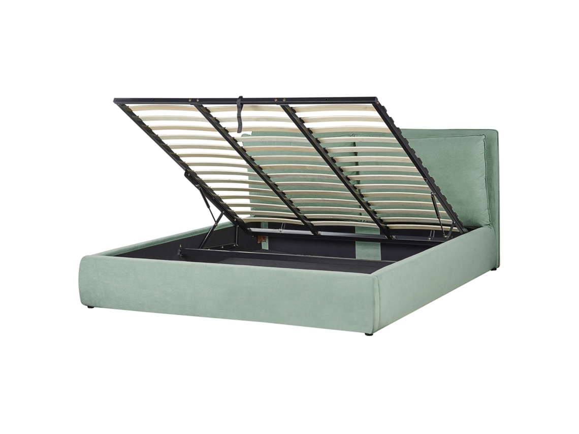 Cama con almacenaje BELIANI Bajonna de Terciopelo Verde 204x235x102