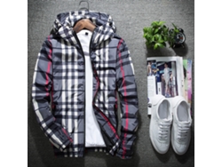 Chaqueta De Cuadros Para Hombre Con Capucha, Cremallera, Mangas Largas, Acolchada, Cálida, Informal, Gris, Talla Xl