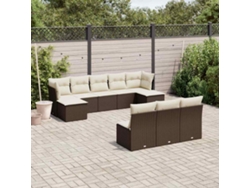 Conjunto de sofás de jardín de 10 piezas con cojines de mimbre marrón de DKD Home Decor