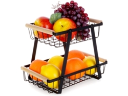 Elegante cesta de frutas y verduras de dos pisos en metal negro