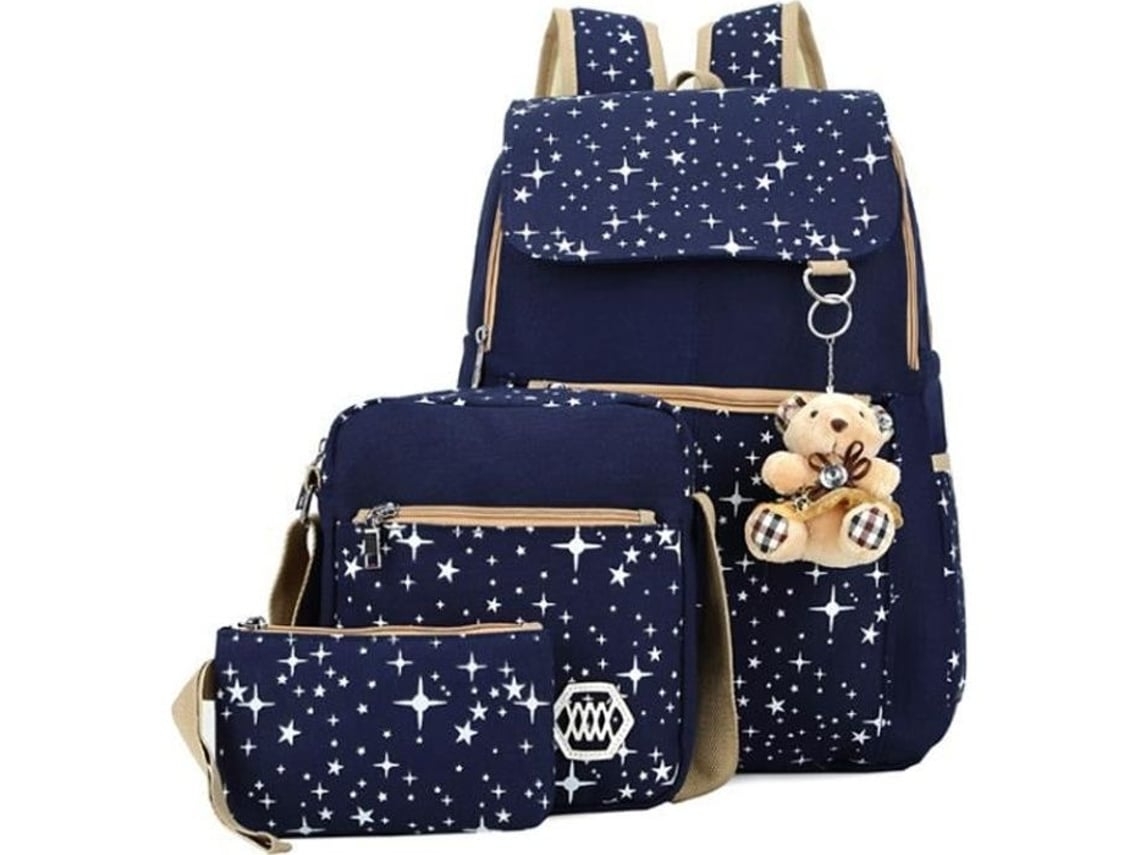 Conjunto De Mochila Escolar Para Niñas, Mochila Escolar Con Osito De Peluche Y Estrellas, Mochila De Lona, 3 Conjuntos.