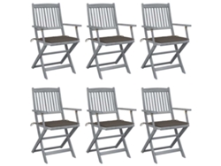Sillas plegables de exterior de acacia maciza DKD Home Decor de 6 piezas con cojines