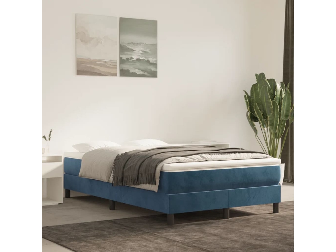Estructura De Cama Sin Colchón Terciopelo Azul Oscuro 120x200cm