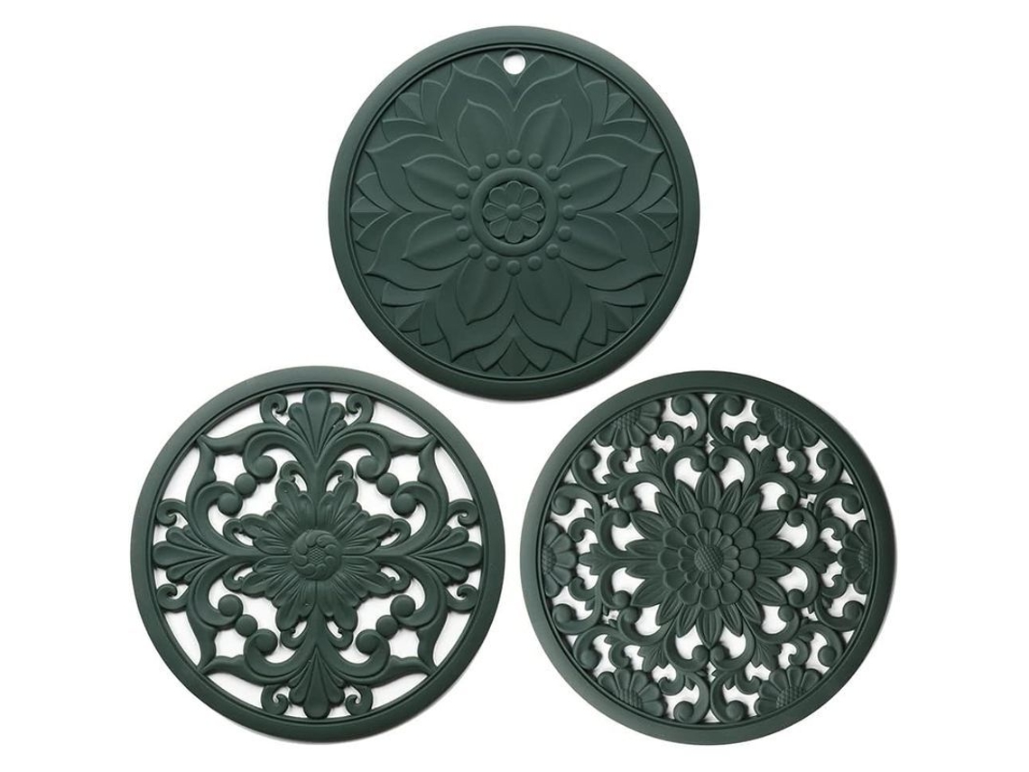 Juego De 3 Vasos Aislantes De Silicona Antideslizantes De Color Verde Para Ollas Y Hervidores.