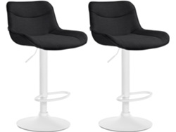 Juego de 2 taburetes de bar X1 con costuras decorativas en tela negra, base de trompeta de metal blanco 10_0004462