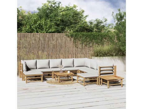 MAISON EXCLUSIVE Set de muebles de jardín 12 piezas bambú y cojines gris claro