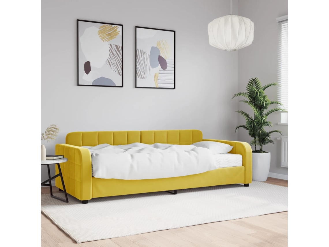 Sofá Cama Con Colchón Terciopelo Amarillo 90x200 Cm