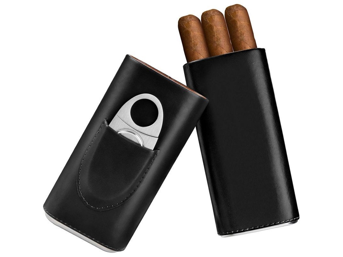 Accesorios Para Humidor De Cigarrillos - Estuche De Viaje Con Cortador, Regalo Para Hombres, Negro