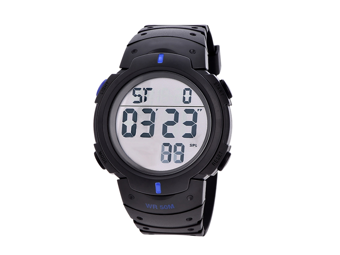 Reloj Digital Deportivo Led Con Luz De Fondo De Pulsera Redonda Electrónica (caja Negra Azul)