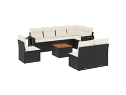 Conjunto de 9 sofás de jardín con cojines de mimbre, color negro, EXCLUSIVA MAISON (9 piezas)