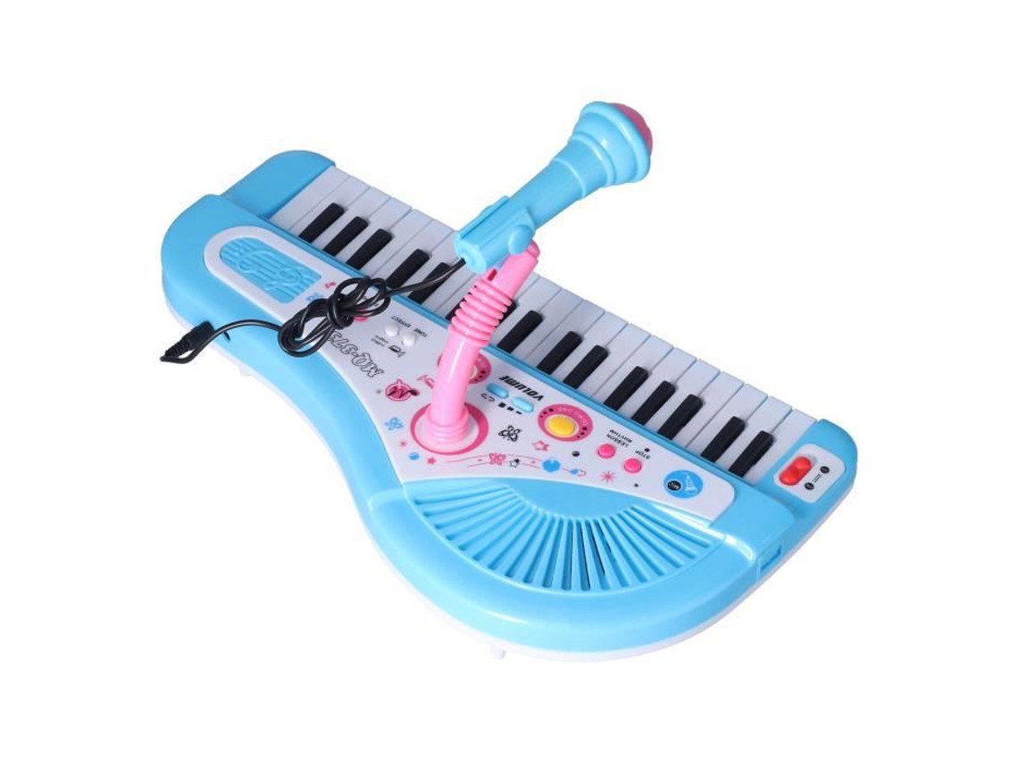 Piano de Brinquedo 37 Teclas Diferentes Efeitos Sonoros para Crianças Azul