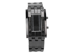 Reloj Led De Aleación Impermeable De Moda Masculina Con Modo De Visualización De Tiempo Binario Plata Negro