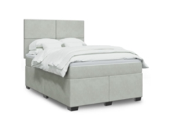 Cama Box Spring Con Colchón Terciopelo Gris Claro 140x200 Cm