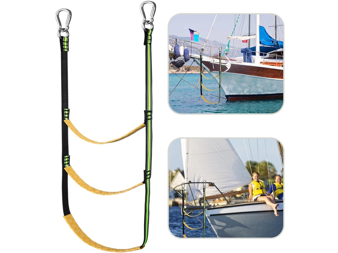 Escada De Corda Para Barco 3 Degraus Nylon Com Tiras Reflexivas Portátil Para Barcos Infláveis Kayaks Pescaria