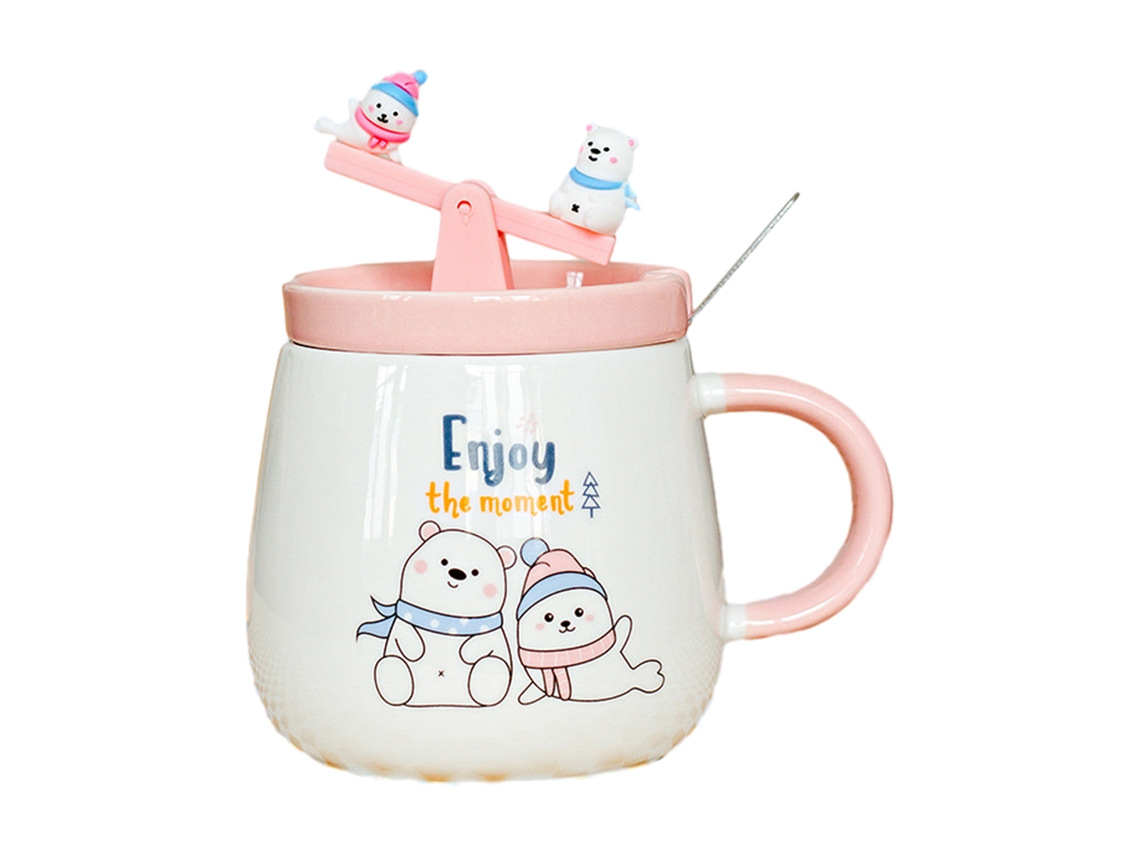 Taza de cerámica de 350 ml con tapa Taza de agua para desayuno de oficina creativa NEVEANCE