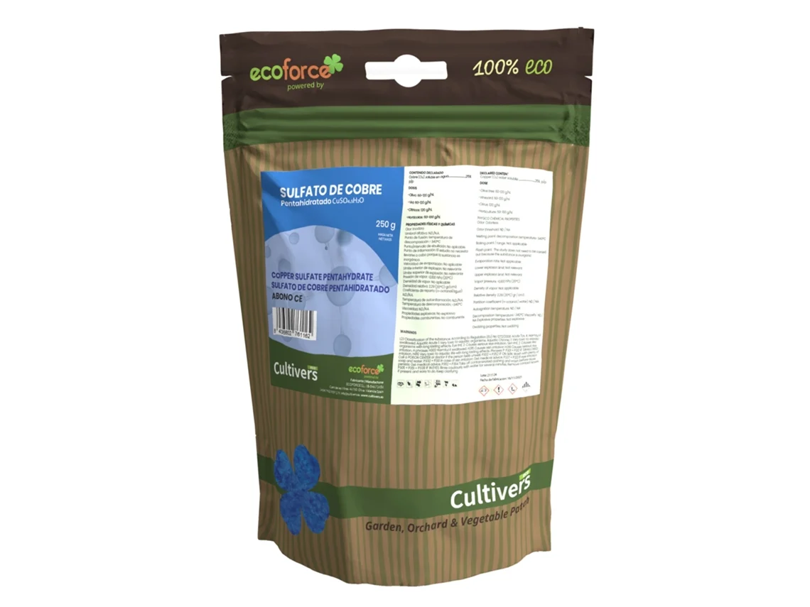 CULTIVERS Sulfato de Cobre cúprico CuSO 250 g Polvo Mojable. Multiples usos: Limpieza de Piscinas y para el Jardín