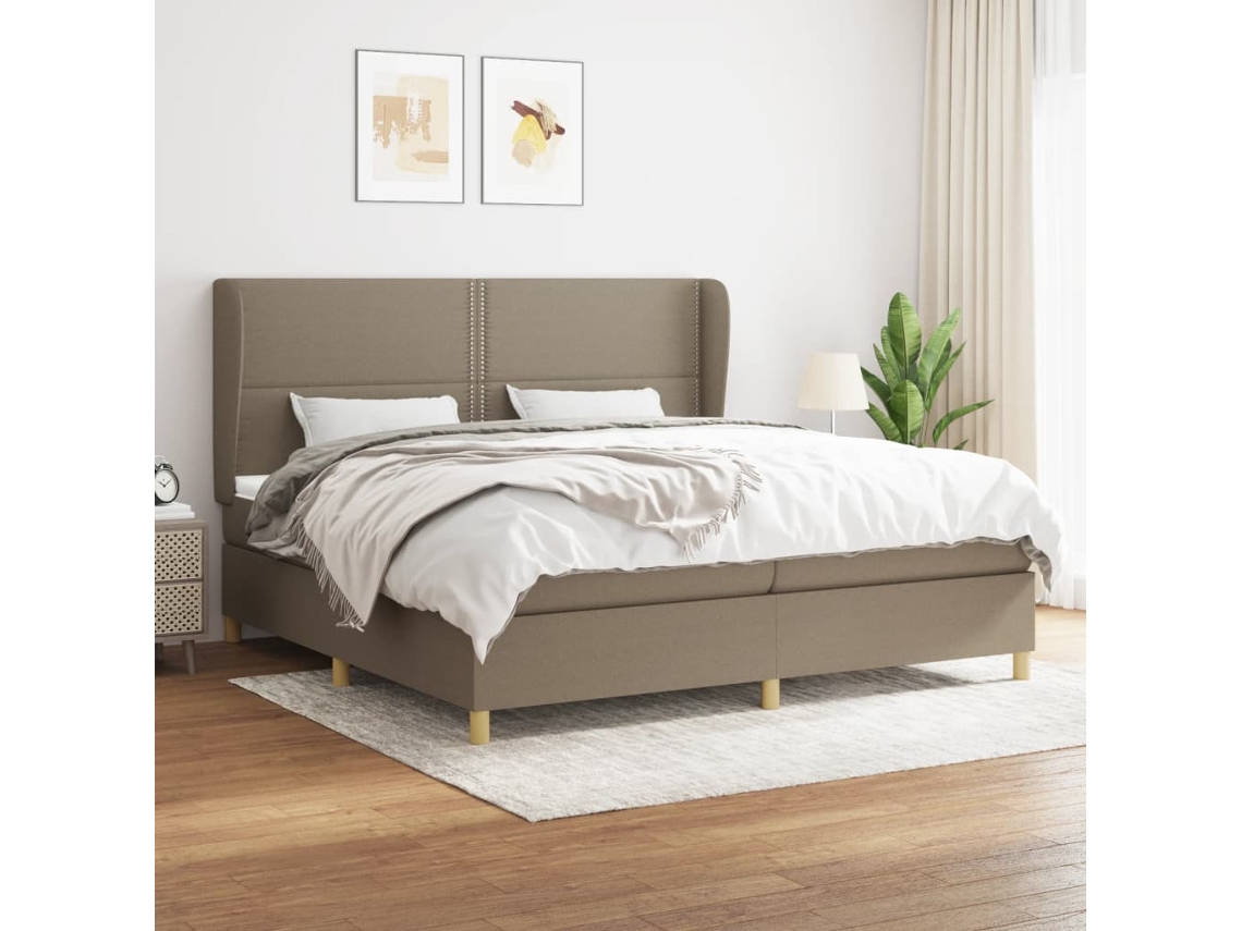 Cama Box Spring Con Colchón Tela Gris Taupe 200x200 Cm