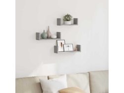 Estante De Pared | Estante Flotante | Estantería Pared 3 Uds Madera De Ingeniería Gris Hormigón