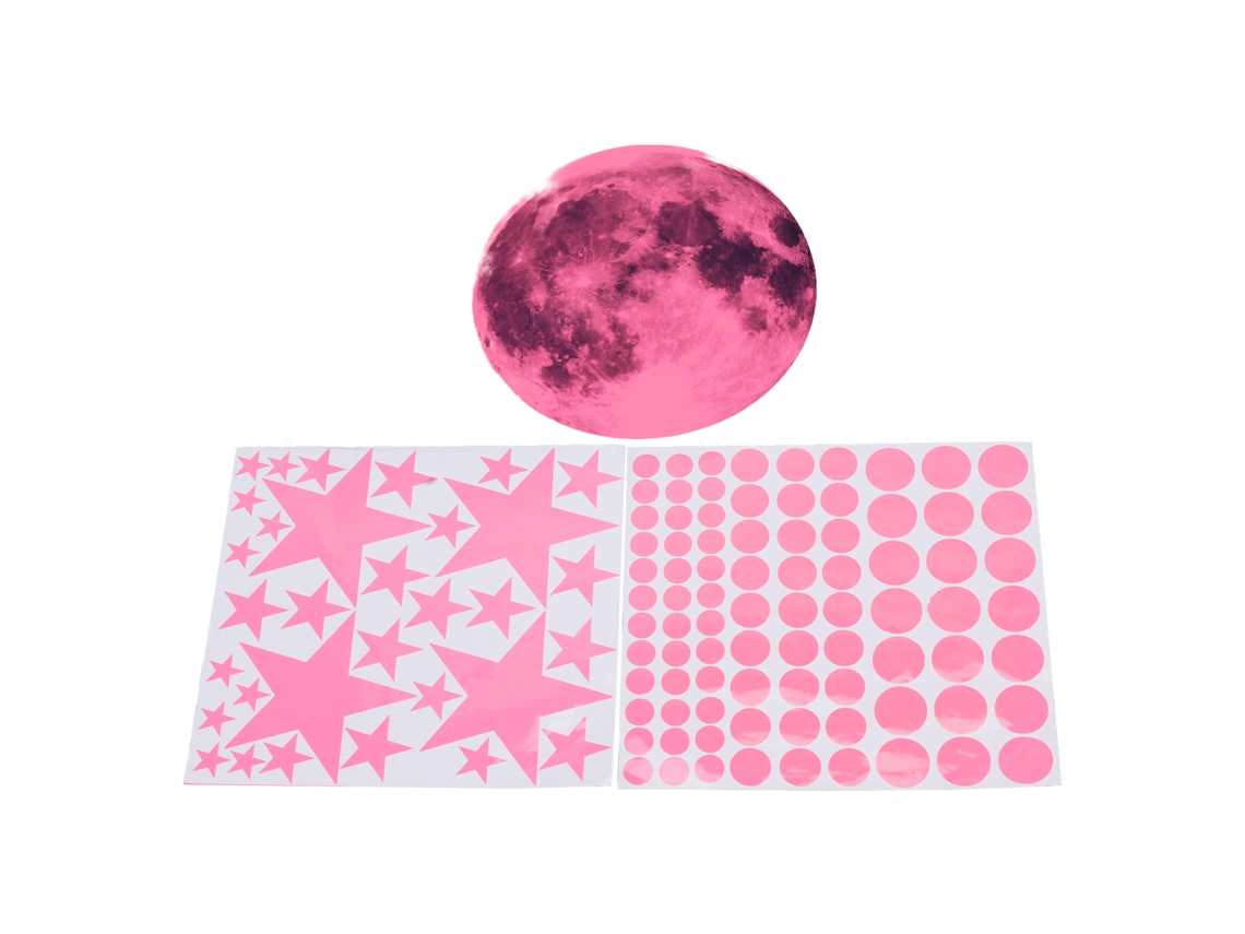 Adhesivos luminosos de pared con la figura de Rebe, la luna y las estrellas, perfectos para la decoración nocturna del dormitorio y la sala de estar, color rosa.