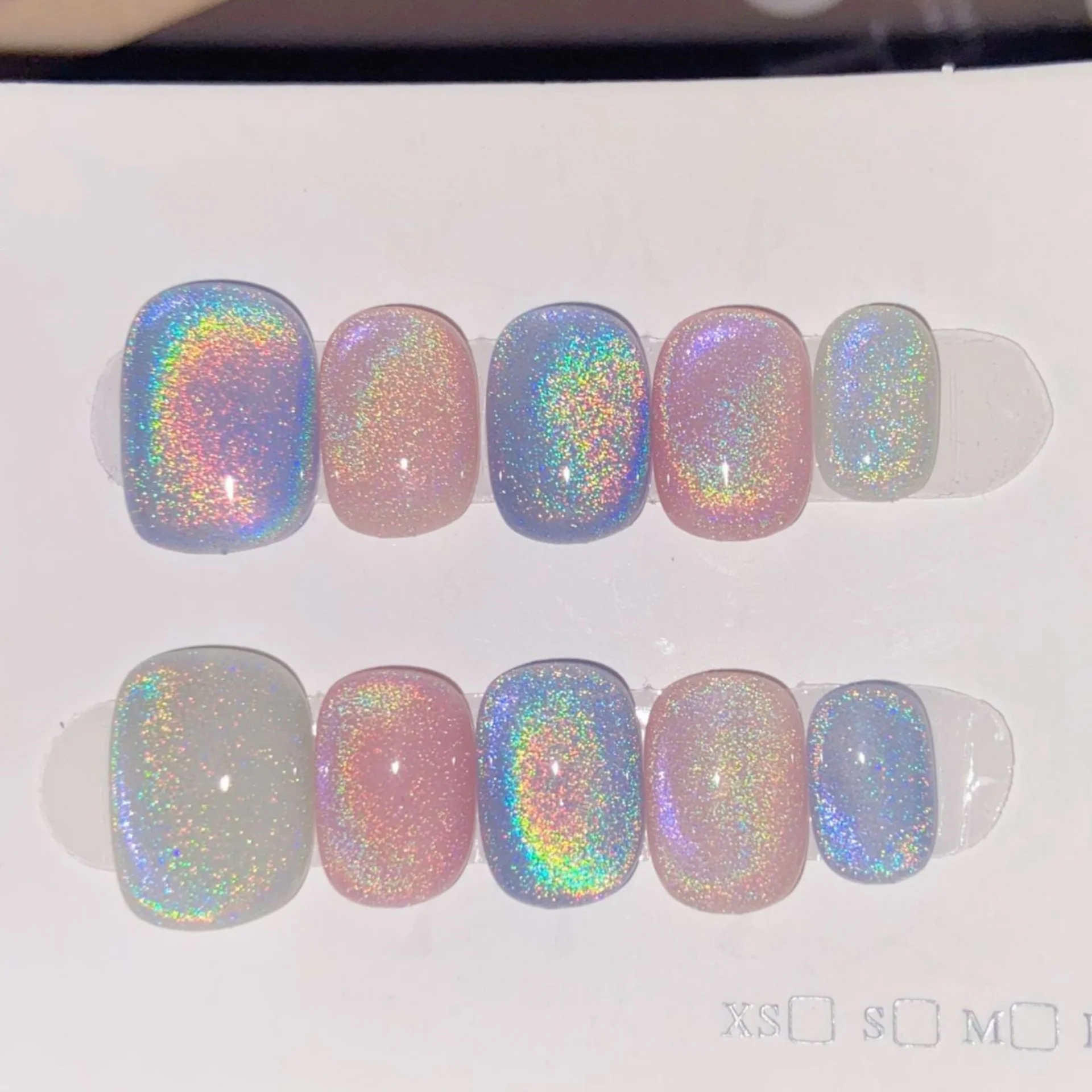 (377-m) 10 Piezas De Parches De Uñas Postizas Hechas A Mano Con Diseño De Ojo De Gato, Cuadrados Y Redondos, Para Aplicar Sobre Uñas Postizas.